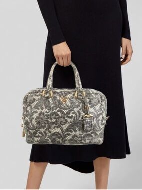 Prada Talco Lace Print Cervo Lux Bauletto Bag